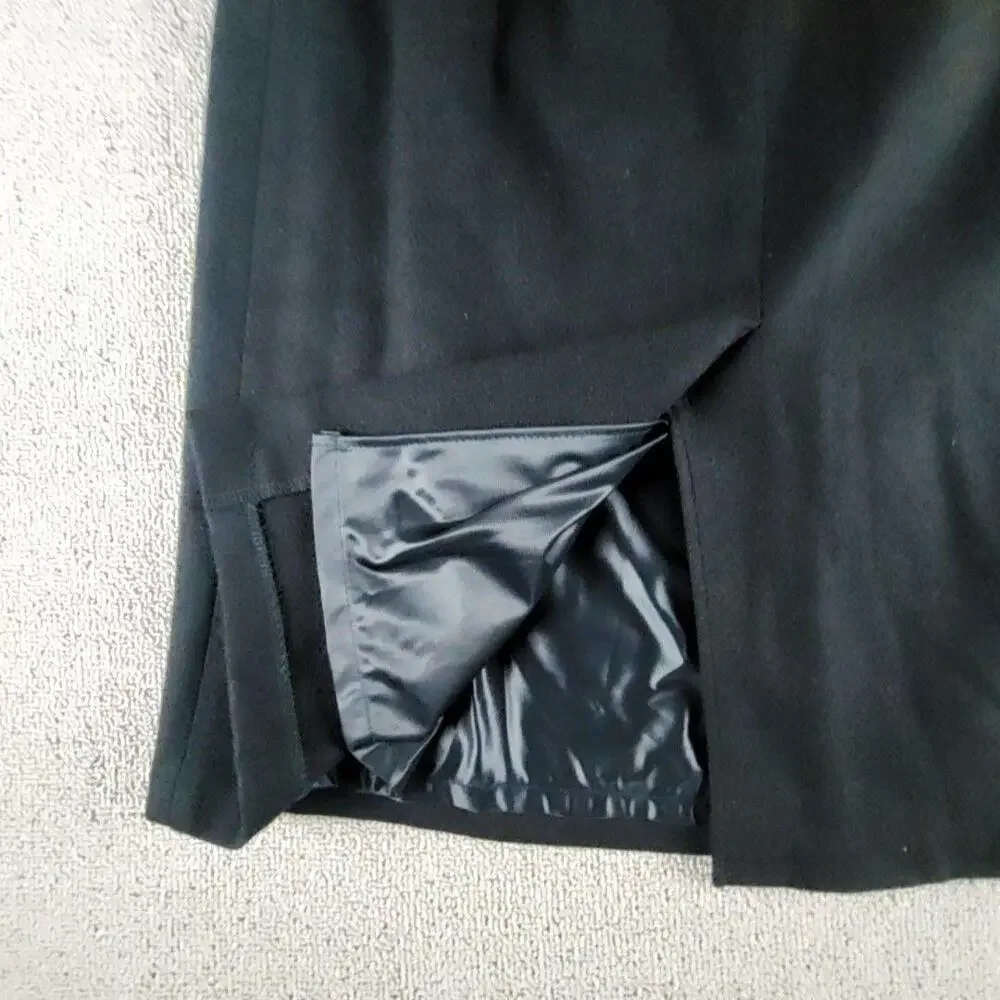 Vntg Sag Harbor Skirt Womens 8 Black Wool Straight Midi Lined Pockets Career